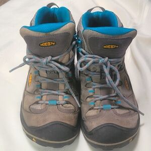 Keen Women's Mid Hiking Boots Sz 6.5 Durand Teal & Gray Leather Waterproof EUC